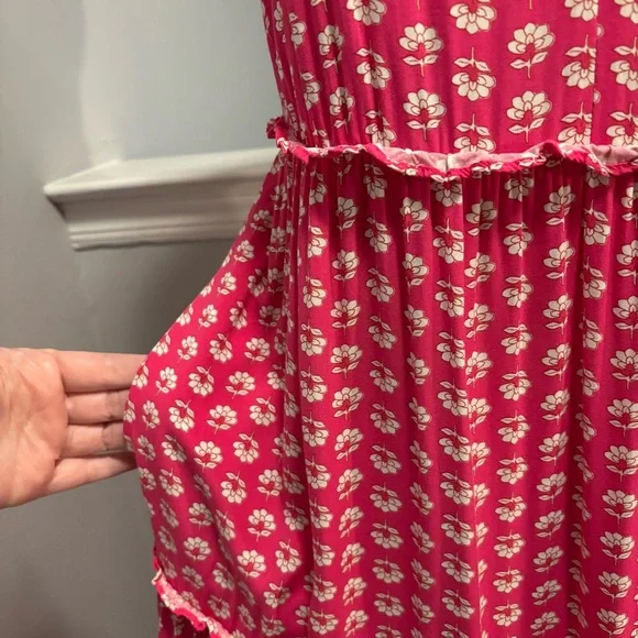 J. Crew Factory Pink Floral Tiered Midi Dress - Picture 6 of 8